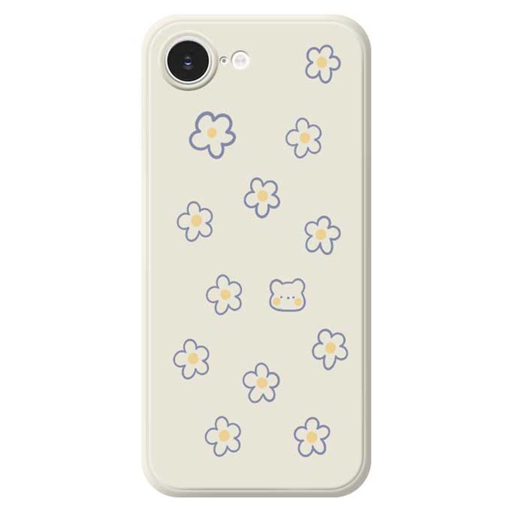 For iPhone 16e Case Cute Floral Bear Pattern Printing Straight Edge TPU Phone Back Cover