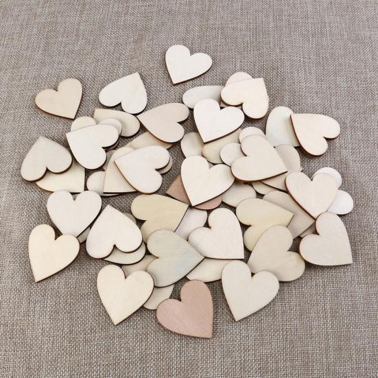 100Pcs Wooden Love Heart Shape Embellishment Plaques Wedding Craft 20/30/40mm