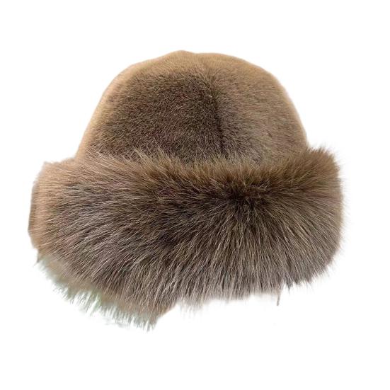 Women Winter Hat Thick Plush Faux Fur Heat Retention Windproof Mongolia Style Bucket Hat Solid Color Outdoor Cycling Skiing Panama Cap