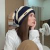Модная полосатая шапка-бини с надписью, свободная, большого обхвата головы, осенне-зимняя, вязаная из шерсти мао, женская, теплая и утолщенная, вязаная шапка-бини