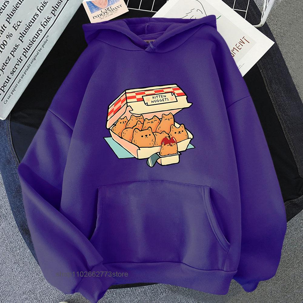 Kitten Nuggets Happy Hoodies Women Kawaii/cute High Street Sweatshirts Cat Biscuits Dipping Sauce Long Sleeve Men