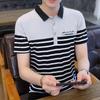Летняя мужская футболка с короткими рукавами, корейская версия рубашки поло с лацканами, полосатая молодежная нижняя рубашка с половиной рукавов, красивый топ