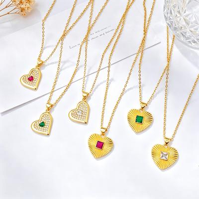 Sweet Heart-Shaped Sparkling Zirconia Stainless Steel Chain Necklace Classic for Women's Girls' Party Anniversary Jewelry Gift