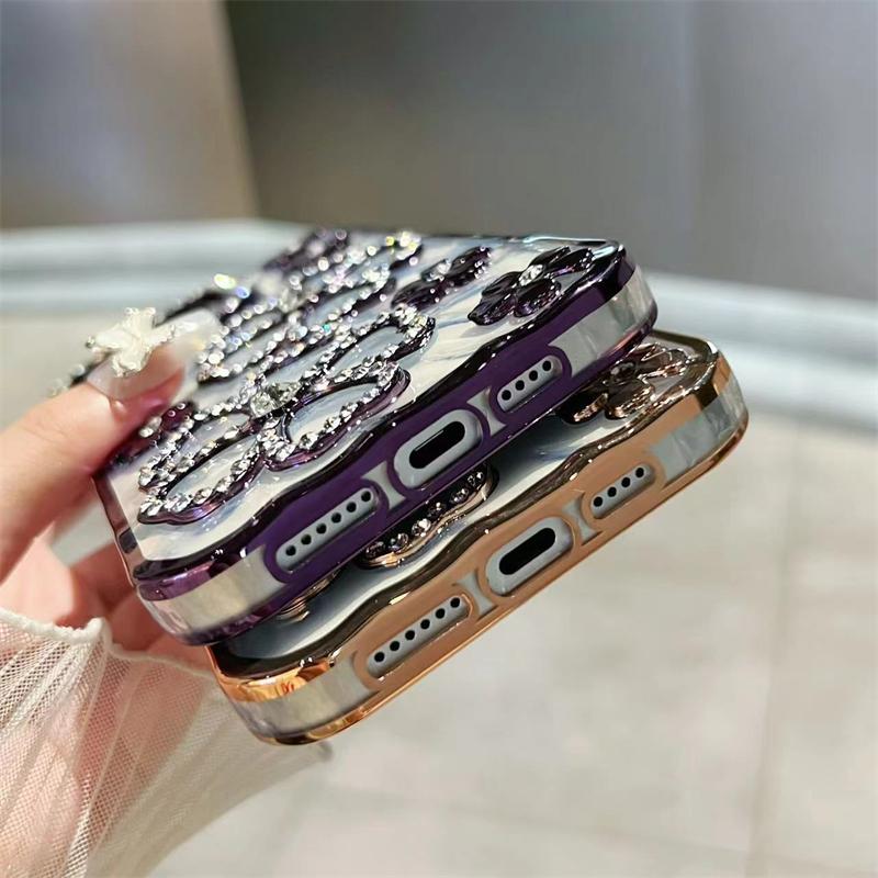 Роскошный чехол для телефона с гальваническим покрытием и бриллиантами для iPhone 15 Pro Max / 11 / 12 / 13 / 14 / 16 Plus, мягкая обложка со стразами