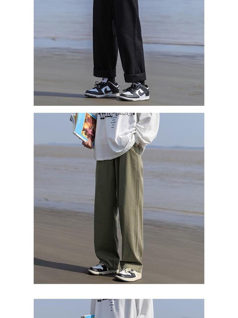 Мужские осенние свободные прямые брюки в гонконгском стиле - однотонная повседневная одежда