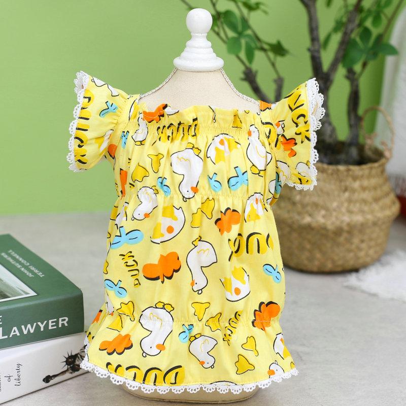2024 White Duckling Flying Sleeve Skirt New Cute Pet Spring and Summer Clothes Teddy Bixiong Bomei Casual Clothing