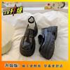 2025 New Spring, Autumn and Winter Women's Shoes Platform One-pedal Jk Black Loafers British Style Small Leather Shoes Women's Single Shoes