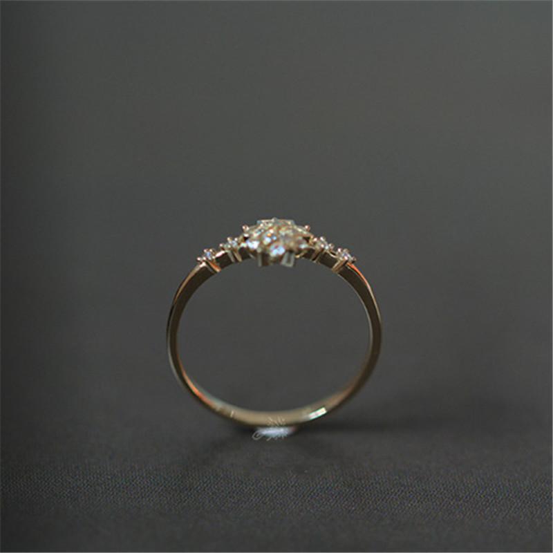 Shiny Zircon Exquisite Snowflake Ring for Women 925 Sterling Silver 14k Gold Plated Romantic Wedding Jewelry
