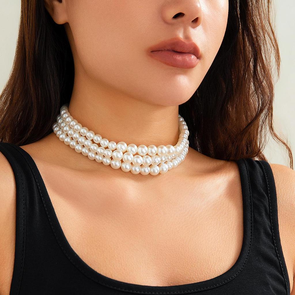 Retro Multi-layer Pearl Clavicle Choker Necklace for Women