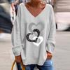 Women Casual T-shirt V-neck Long Sleeve Pullover Tops Rhinestones Heart Pattern Loose Fit Tee Shirt Streetwear