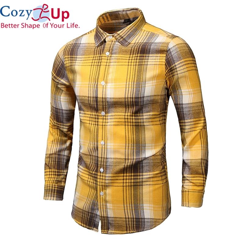 Cozy Up Men's Slim-Fit Long-Sleeve Plaid Herringbone Shirt