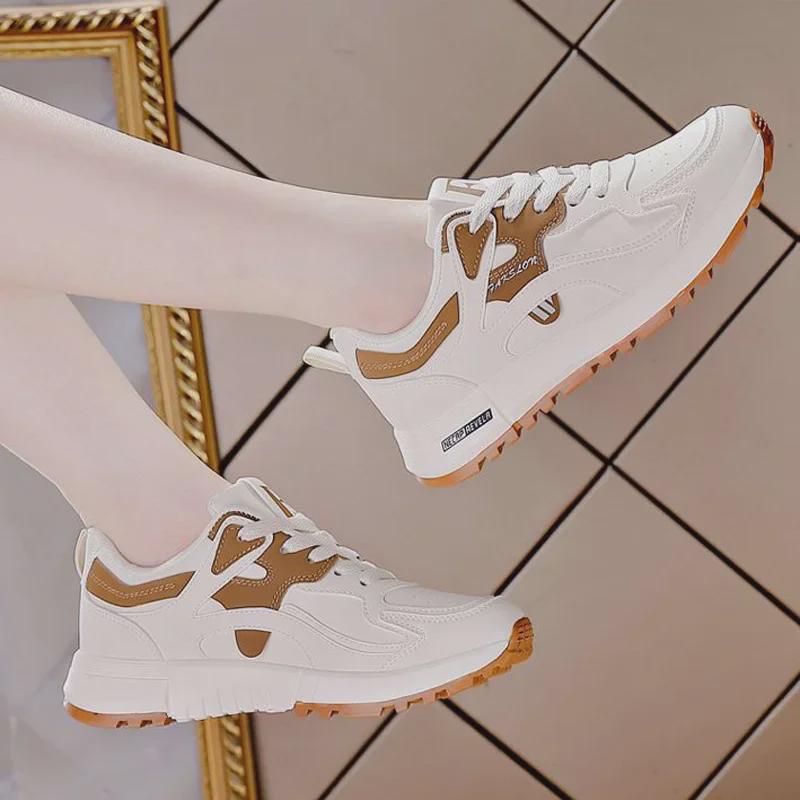 "2024 Women's Large-Size Korean Style Lightweight Leather Running & Casual Dad Shoes"