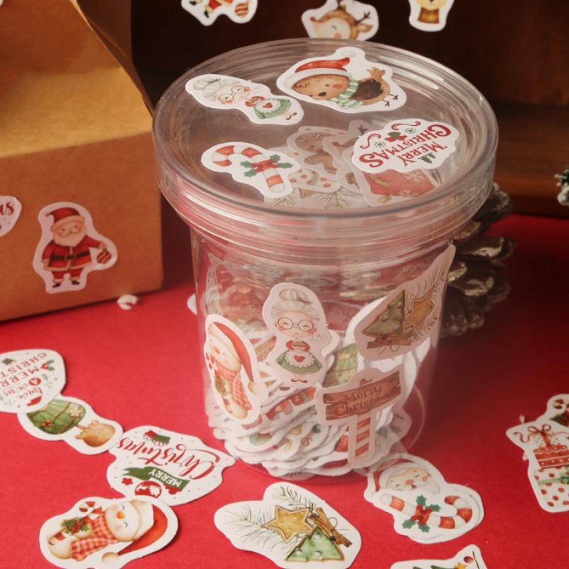 46pcs/Box Christmas Stickers Santa Claus Reindeer JournalDIYGift Box Gift Bag Decoration Self-Adhesive Sealing Sticker