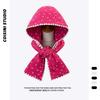 Luochi Knitting ~ Korean Bow Print Scarf Hat Integrated Female Winter Smiling Face Warm Shawl Scarf