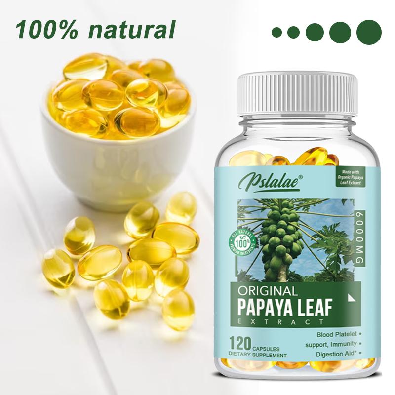 Pslalae Organic Papaya Leaf Extract Capsules 600mg 120 Count — 10:1 Concentrated Superfood with Enzymes