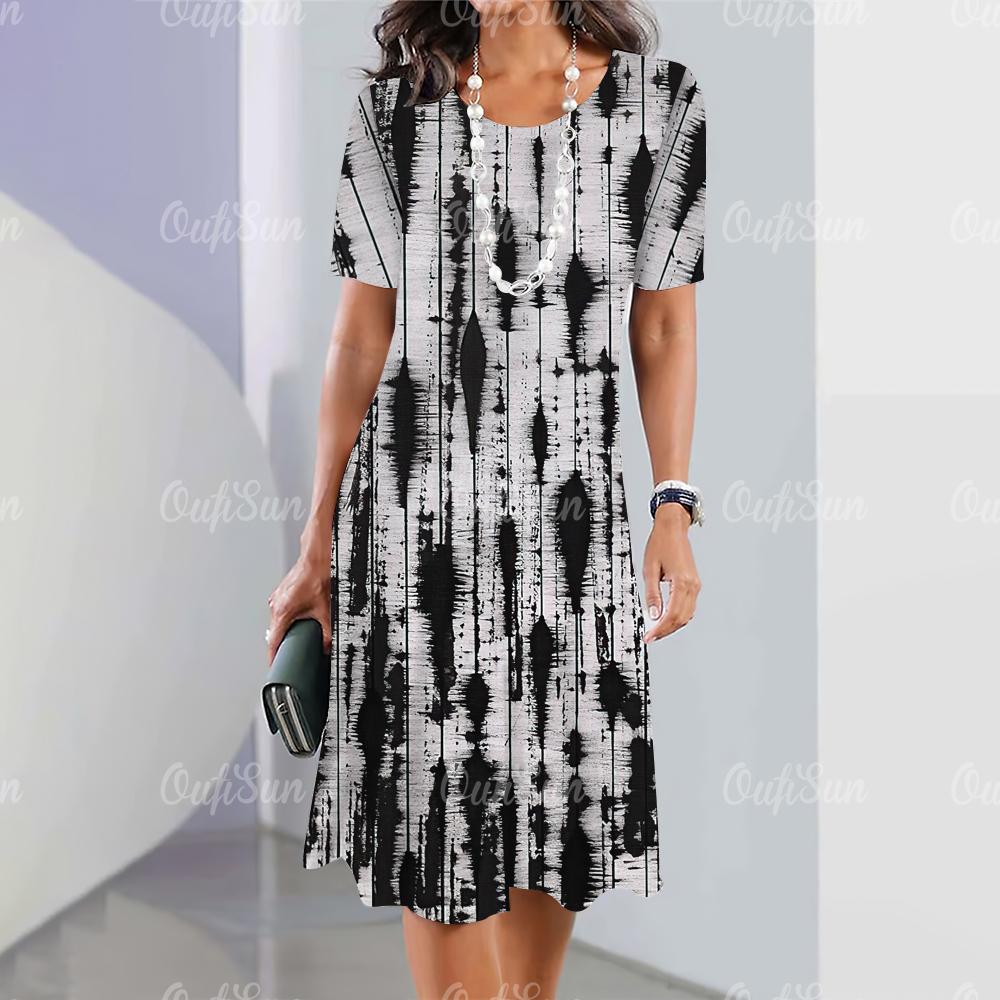 New Women's Dresses, Striped Printed Elegant Casual Vintage Dresses, Y2k Bohemian Style, Fashion Large Size Short Sleeve Dress