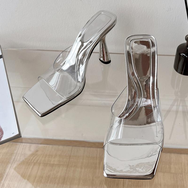 Liyke/летняя прозрачная обувь из ПВХ, женские шлепанцы, уличные сабо, повседневные сандалии-гладиаторы с квадратным носком, женские шлепанцы на каблуке