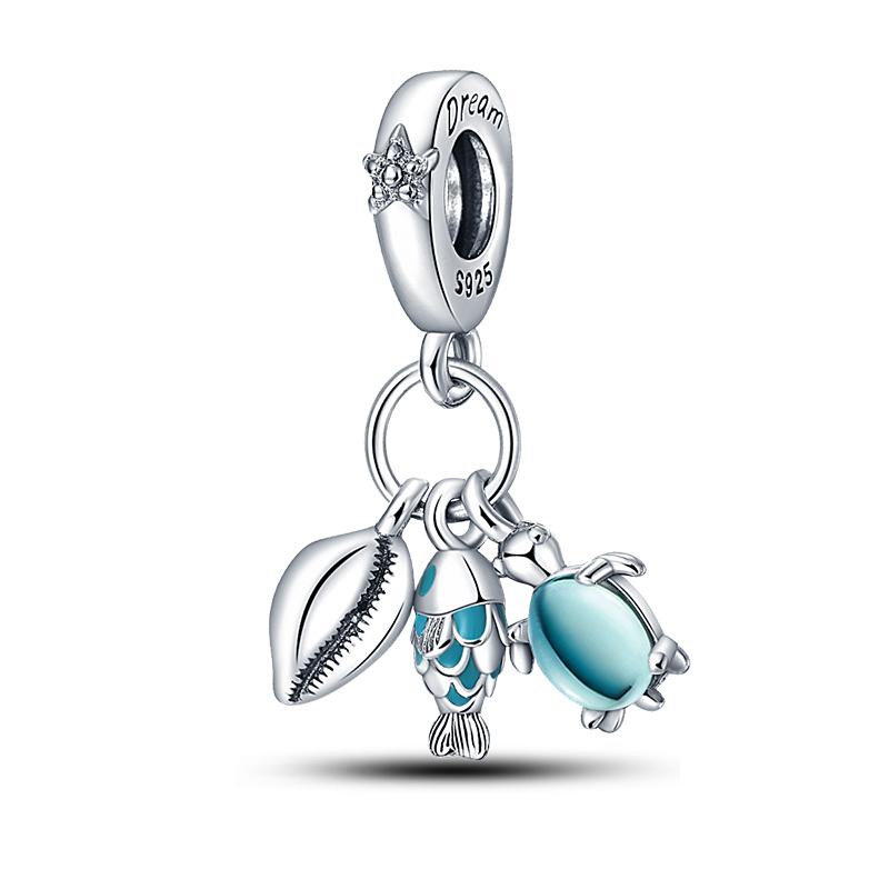 Лето S925 серебряный цвет ракушка жемчуг рыбий хвост светящийся океан серии Подвески бусины подходят S925 оригинальные браслеты DIY ювелирные изделия