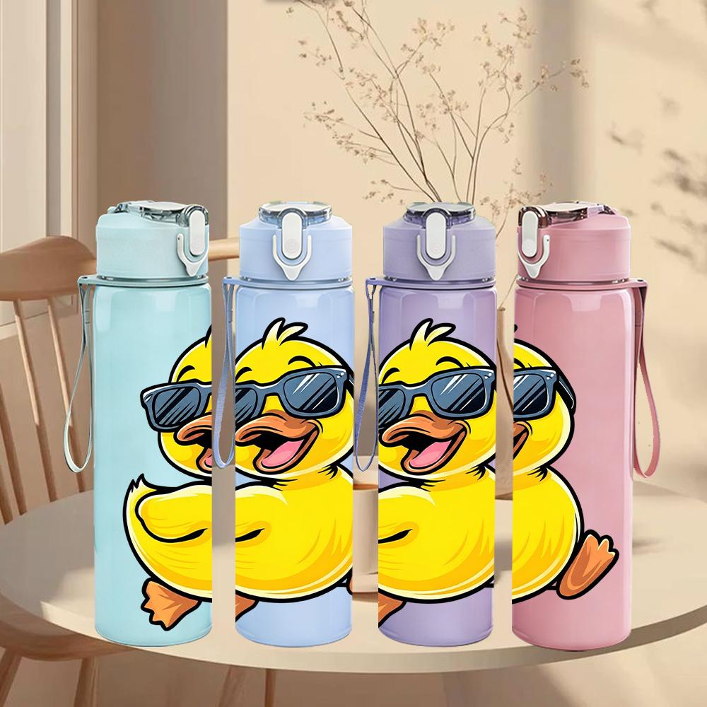 1PC Sunglasses Yellow Duck 750ml Color Plastic Sports Water Bottle Leakproof Flip Straw Lid Suitable for Sports Office Home Use