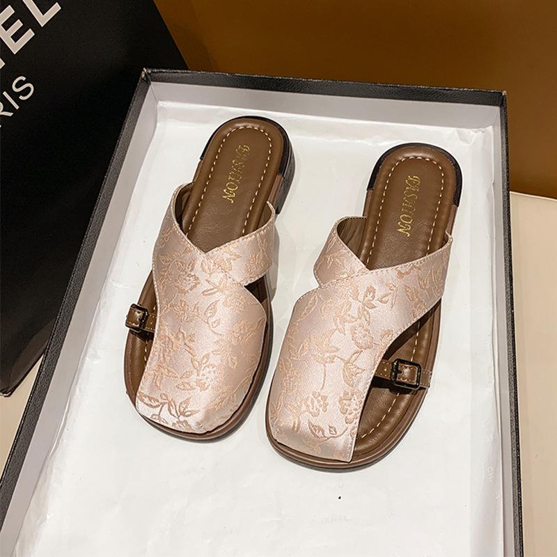 Сумка в национальном стиле, полушлепанцы, женская летняя обувь, модные новинки, толстая подошва, новый китайский стиль, юбка для выхода в свет, французские сандалии