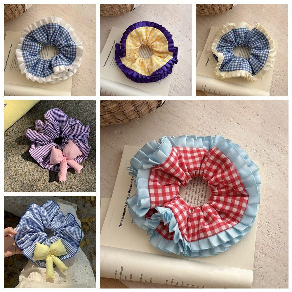 Тканевые резинки для волос с решеткой, милые большие резинки для волос, модные рюши для волос, веревки для вечеринок