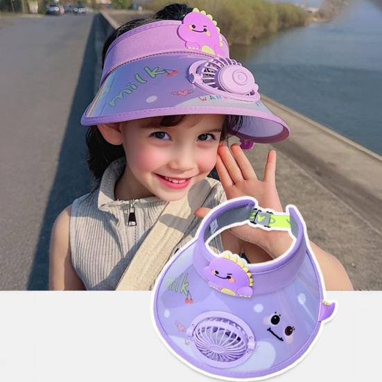 Кепка-козырек от солнца для детей с мультяшным рисунком и вентилятором для зарядки через USB UPF50+, летняя пляжная охлаждающая шляпа с пустым верхом и широкими полями для мальчиков и девочек 3–10 лет