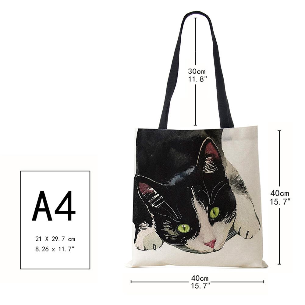 Персонализируйте Милый Акварельный Принт с Кошкой Женские Дизайнерские Холщовые Сумки Тканевые Эко Многоразовые Сумки-Шоперы Сумки на Плечо Школьная Сумка для Книг KTY