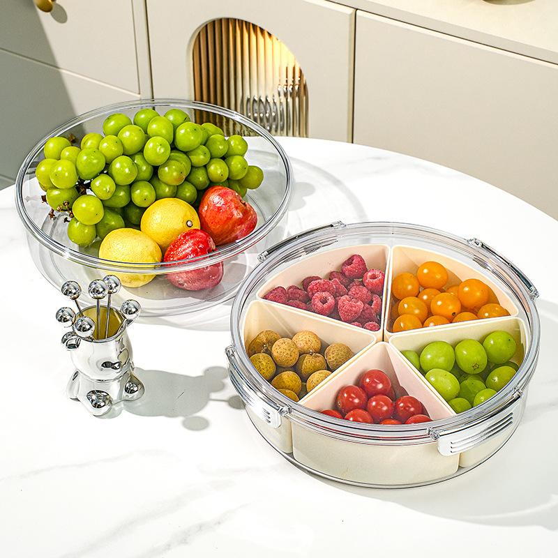 Light Luxury Fruit Plate High-end Home Use Partitioned Fruit Plate with Lid Living Room Candy Box Dried Fruit Plate Snack Box Plate