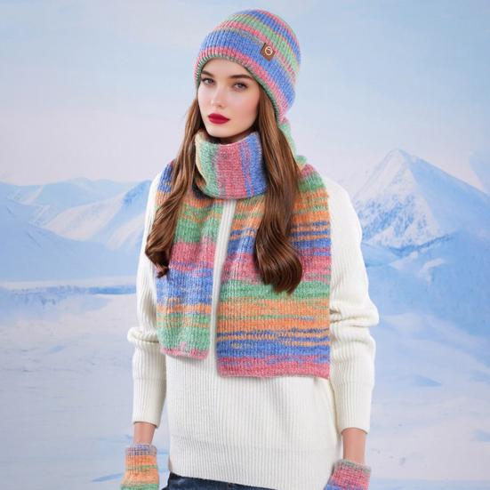 Набор из 3 предметов: женская зимняя шапка, шарф, перчатки, утолщенная бархатная подкладка