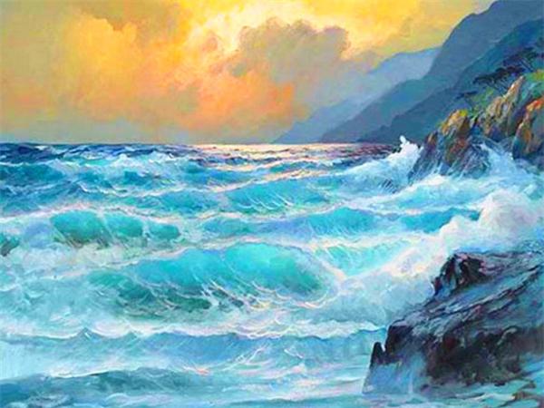 Полная квадратная круглая алмазная живопись, волна, морской пейзаж, домашний декор, вышивка, мозаика, пляжный пейзаж, подарок ручной работы