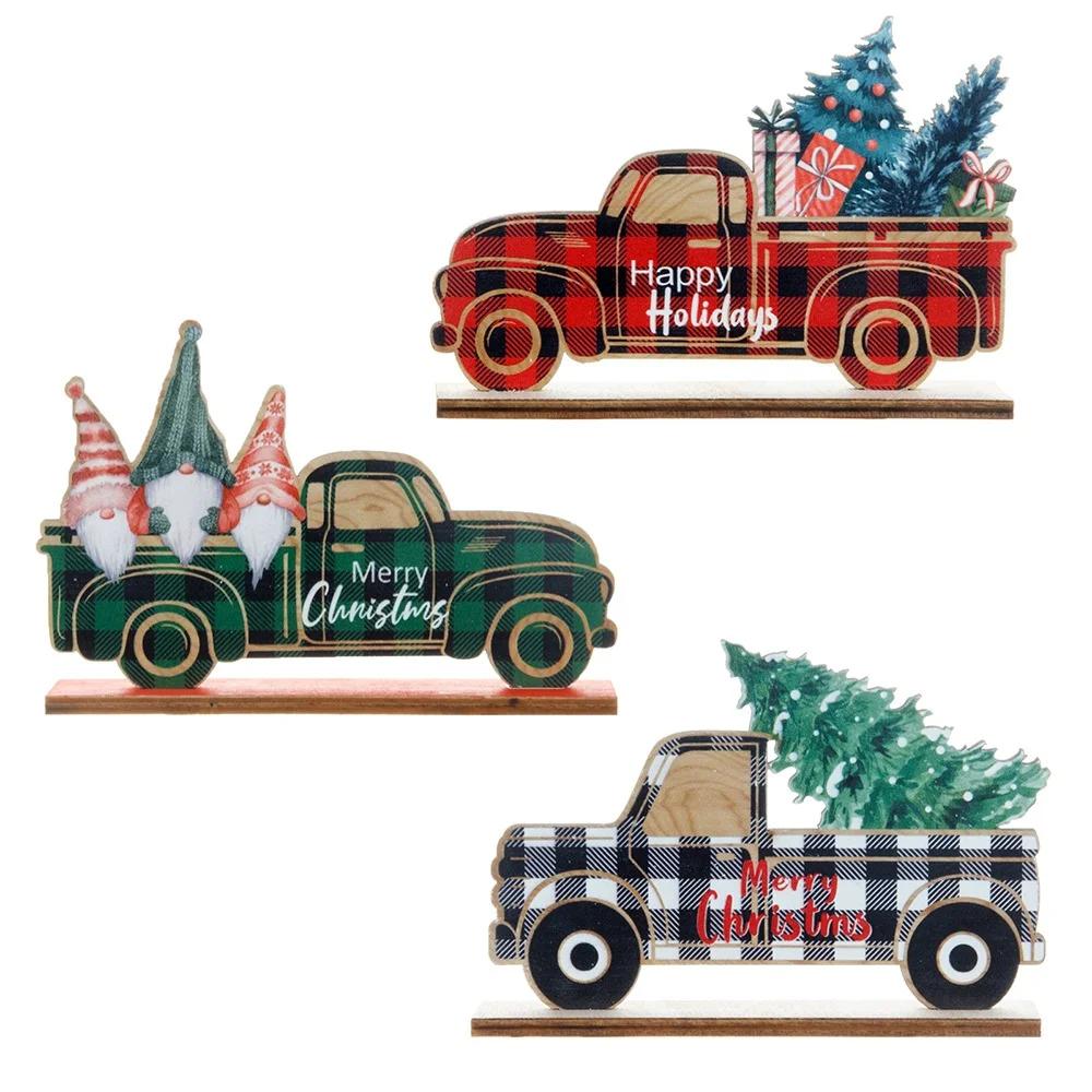 Christmas Decorations Wooden Car Lattice Style Pick-up Truck Desktop Decorations Christmas Wooden Decorations