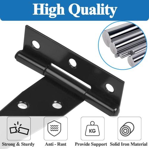 Wopanxye 2-Piece Heavy-Duty Silent Hinges, 150mm T-Shaped Black Flat Hinge, Epoxy-Coated Wrought Iron, for Cabinets, Storage Doors, Windows, and Close
