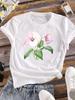 (Asian Size) Women Flower Cute Lovely Style Short Sleeve Fashion Tee Top Clothing Print Lady Casual Tshirt Female Graphic T-shirts