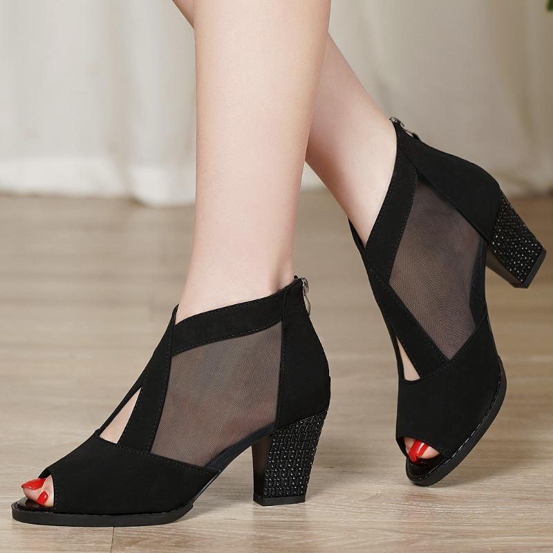 Модные сексуальные и элегантные босоножки на высоком каблуке с кружевом и вырезом для модного лета
