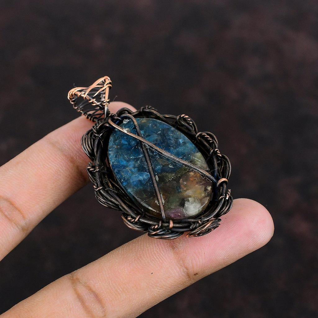 Медный арбузный турмалиновый кулон, обернутый медной проволокой, ювелирные изделия ручной работы, медная проволока, драгоценные камни, подарок для женщин, достойный кулон