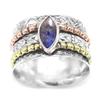 Sterling Silver Copper Brass Ring Marquise Cabochon Spinner Stone Ring Natural Labradorite Gemstone 6.5 Gms