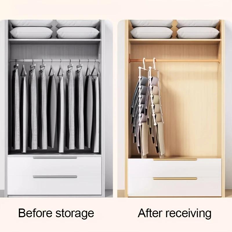 Компактная складная вешалка для брюк, многослойный пластиковый органайзер для джинсов, стержни из нержавеющей стали для узких брюк и повседневной одежды