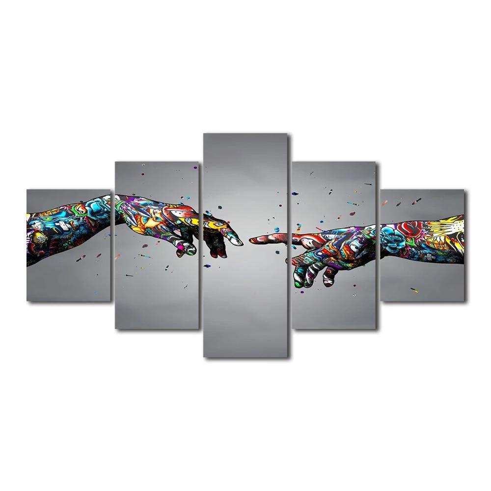 Home Decor Modular 5 Pcs Colored Hands Abstract Canvas Paintings Wall Art Poster Prints Modern Pictures for Living Room No Frame