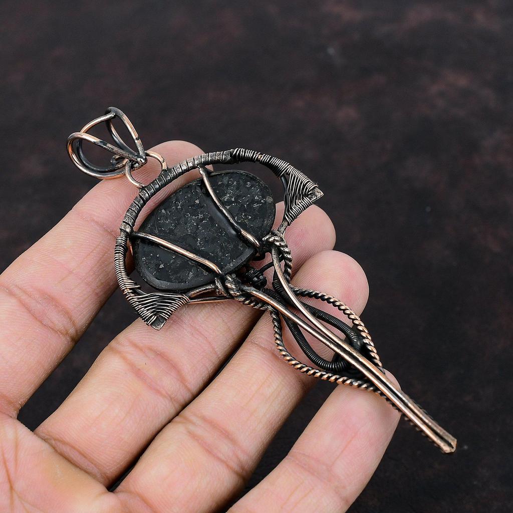 Подвеска из нууммита, медная проволока, кулон, драгоценный камень, медные украшения, кулон ручной работы, ювелирные изделия из проволочной обмотки, подарок на годовщину, кулон с камнем на день рождения