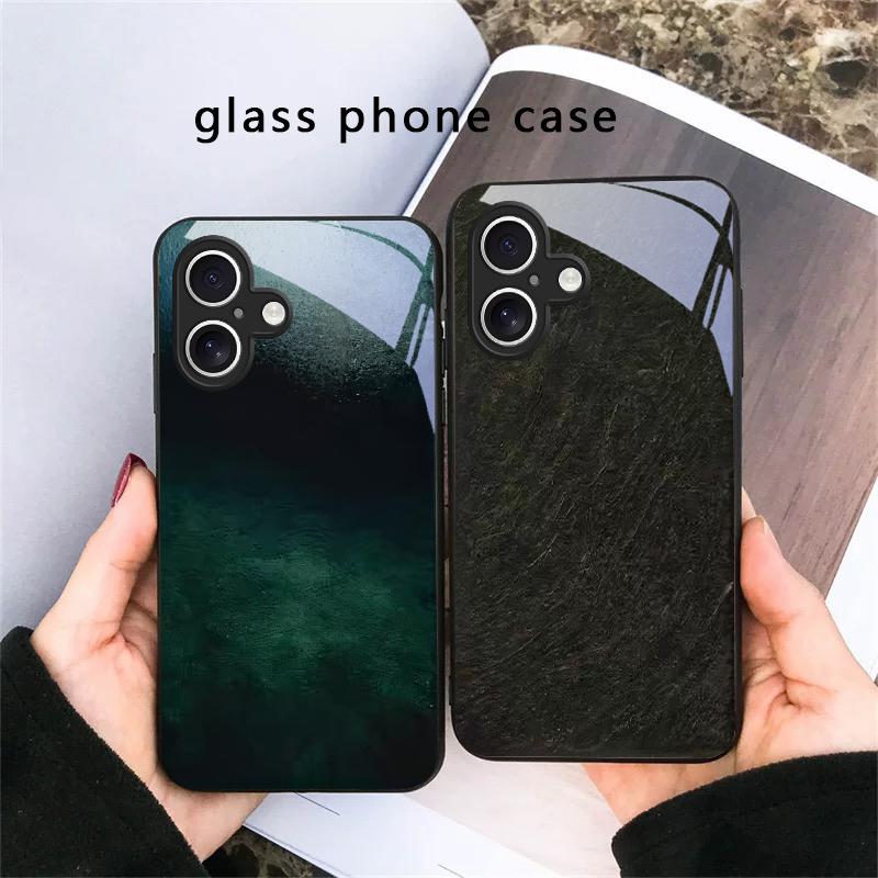 Текстура текстуры коры Для iPhone 17 Air 16 E 15 Plus 14 Pro Max 13 12 mini 11 5 6 7 8 Plus XR XS Max SE Черный стеклянный чехол для телефона