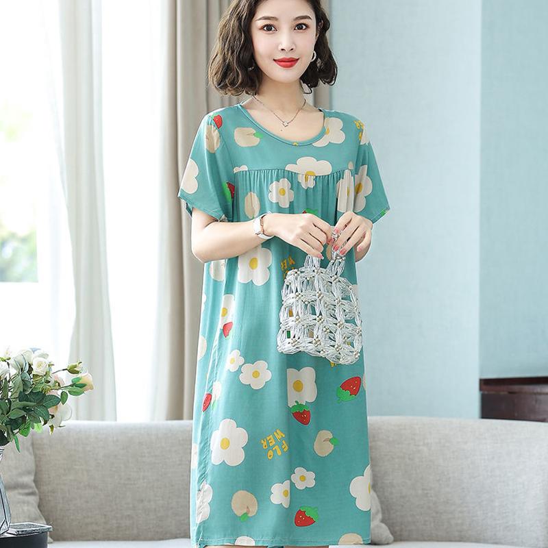 Женское летнее свободное платье с короткими рукавами, домашняя одежда, хлопковая шелковая пижама