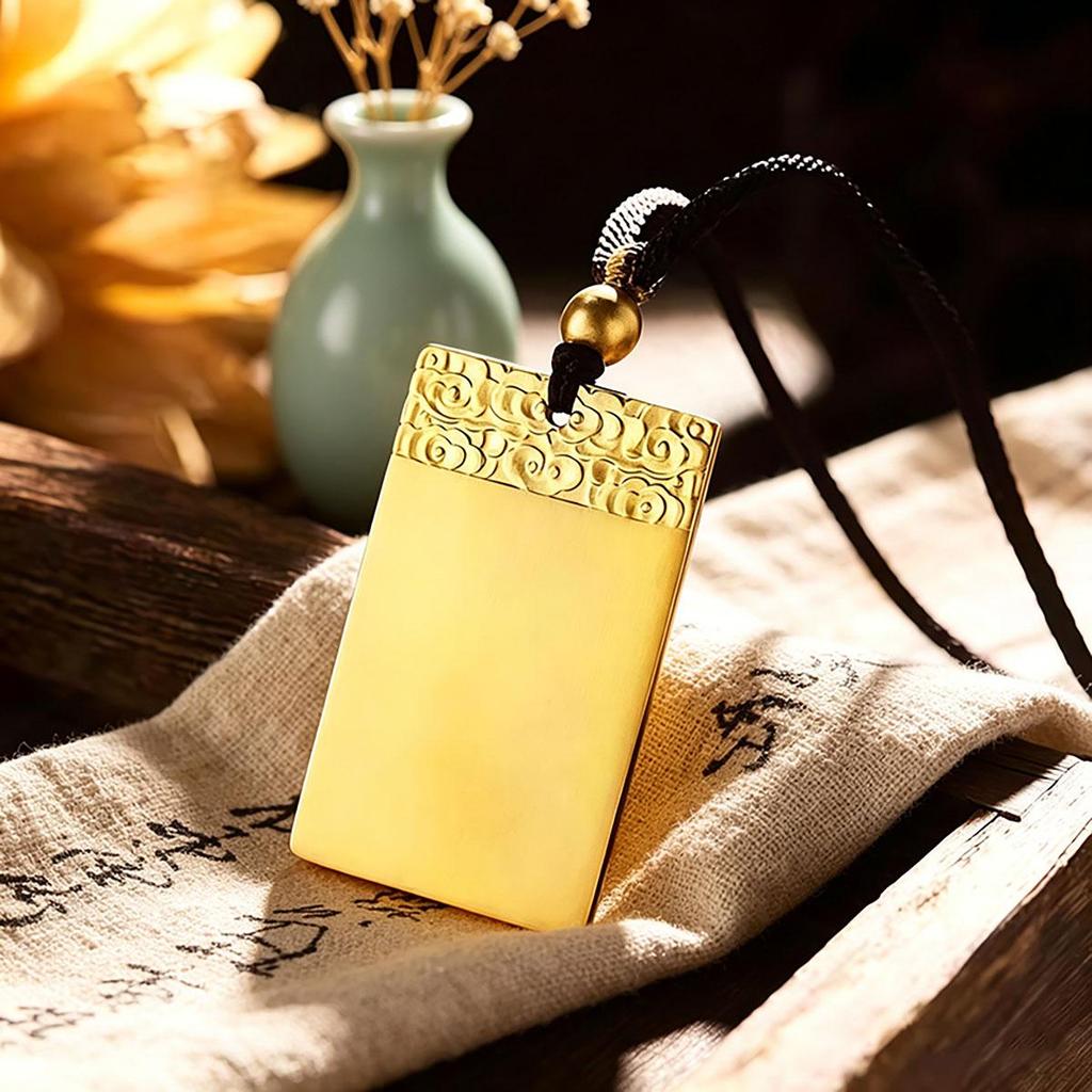 Peace Wuxing Card Auspicious Cloud Couple Necklace Wordless Card Gold Necklace Square Card Men and Women Wedding Pendant Auspicious Pendant