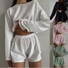 Spring and Summer Women's Suit Fashion Simple Style Slim Loose Pullover Top Shorts