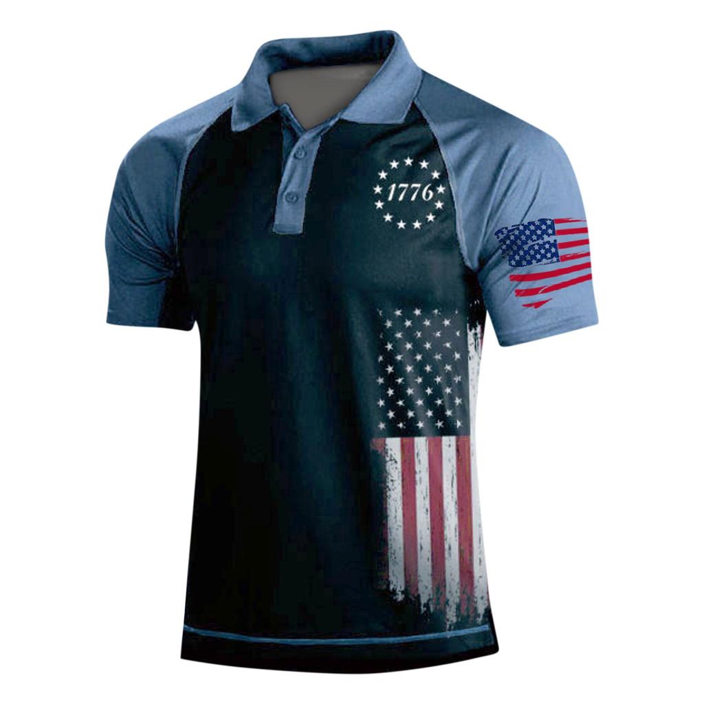 Мужская рубашка с коротким рукавом и принтом «День независимости» с тремя пуговицами, мужская рубашка с регланами