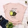 Summer Women's Cotton Printed Loose Round Neck Bee Don't Worry Short Sleeved T-Shirts Women’s
