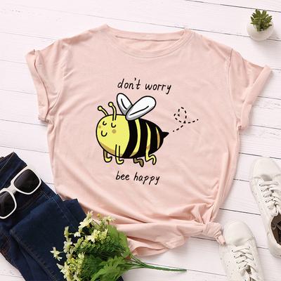 Летние женские хлопковые свободные футболки с круглым вырезом и принтом Bee Don't Worry с короткими рукавами для женщин