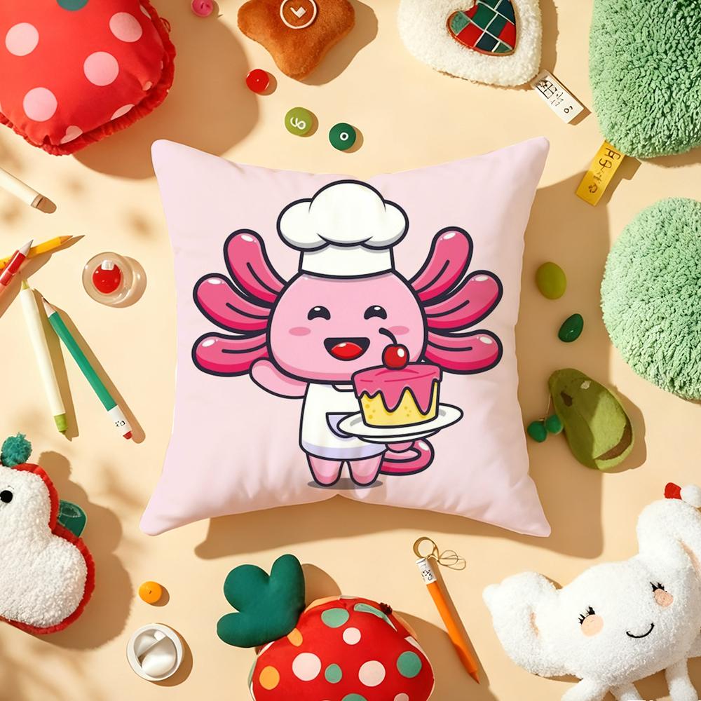 Cartoon Cute Axolotl Cushion Cover Plush Fabric Soft DoubleSided Printed Sofa Warm Winter Home Gift Pillow Cover