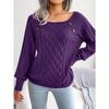 Women Warm Knitted Sweater Autumn Winter Casual Square Collar Studded Button Twist Knit Pullover Jumpers