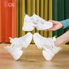 9cm Genuine Leather  Women Casual Shoes White Platform Wedge Hidden Heel Shoes White Chunky Sneakers Vulcanize Skateboard