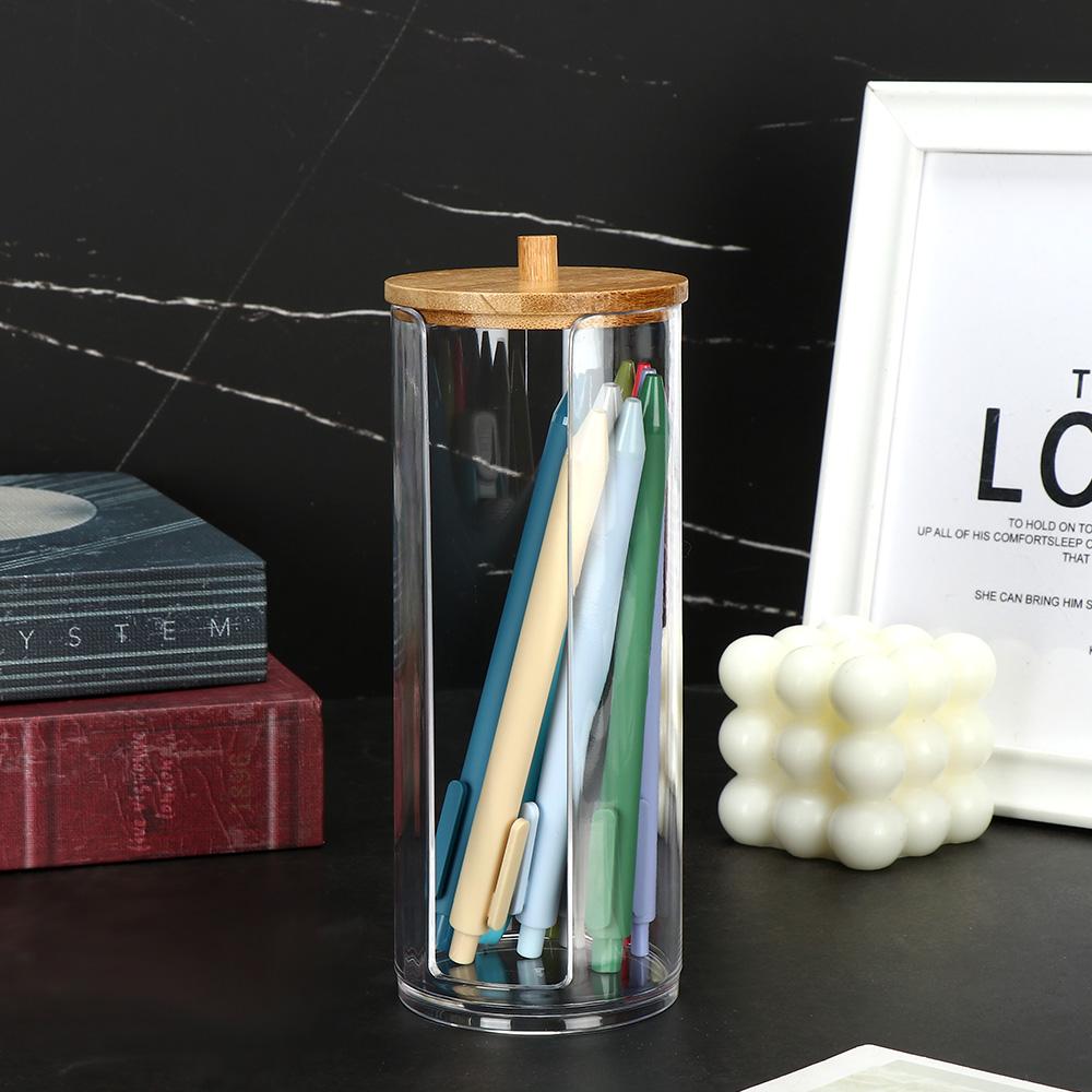 Контейнер для хранения прозрачных ватных дисков с бамбуковой крышкой, бутылка для ватных палочек